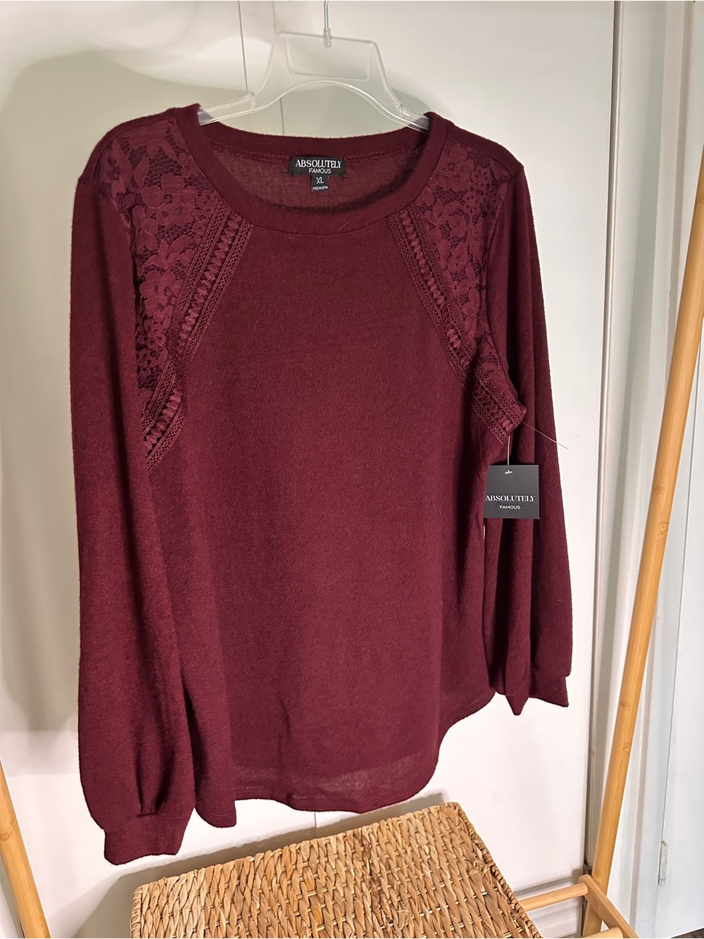 Absolutely Famous Women's Burgundy Lace Accent Tunic‎ Top